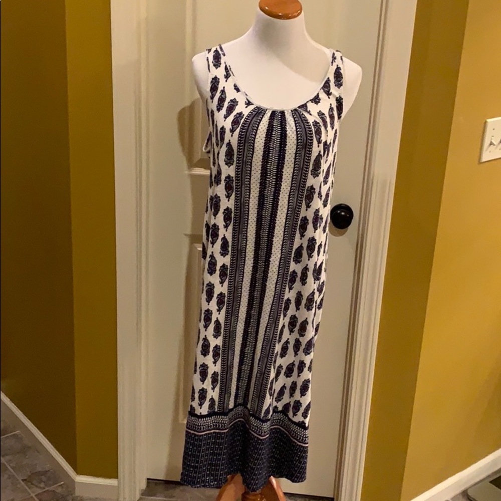 Cream/navy/red sleeveless cotton Lucky dress M